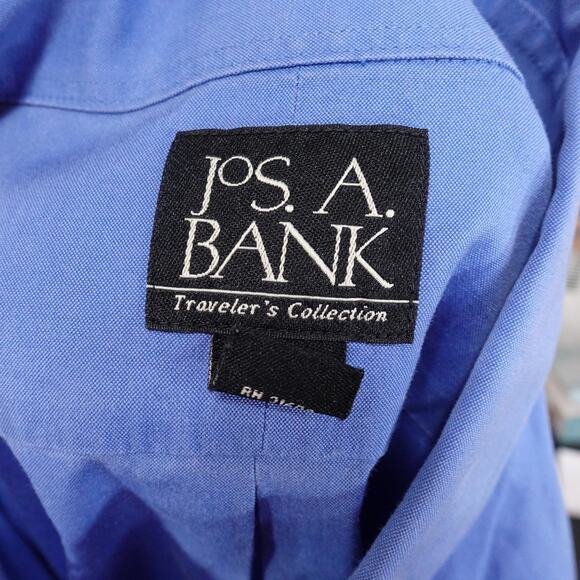 Jos A Bank Shirt Mens 17.5 35 Blue Traveler's Collection Button Down Long Sleeve - Picture 6 of 8